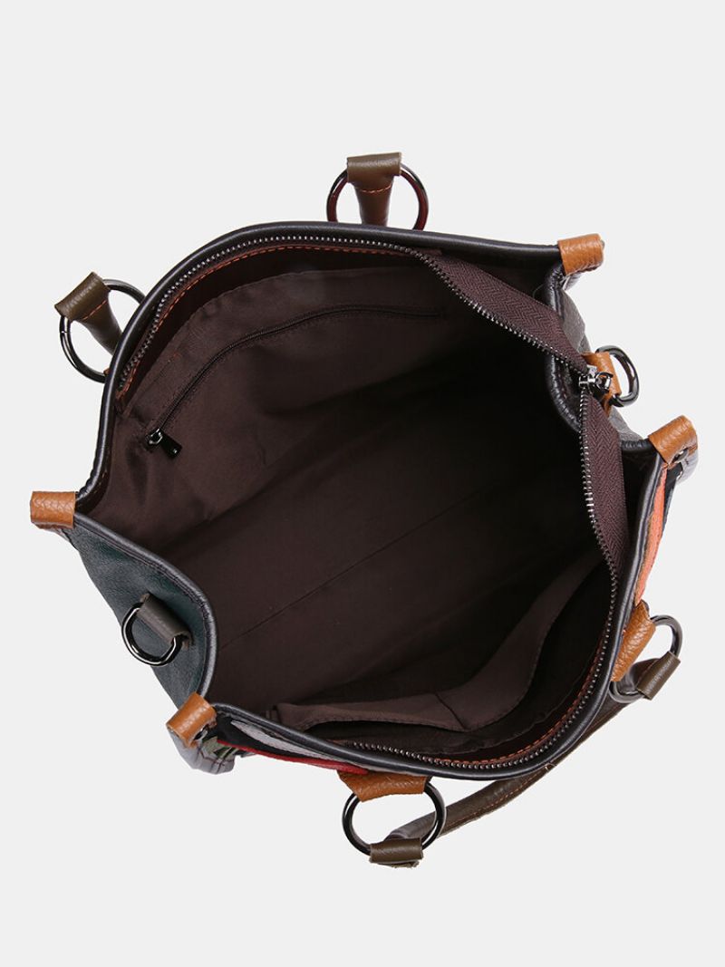 Kvinner Patchwork Tøyvesker I Ekte Skinn Håndvesker Med Stor Kapasitet Bohemian Vintage Crossbody-vesker