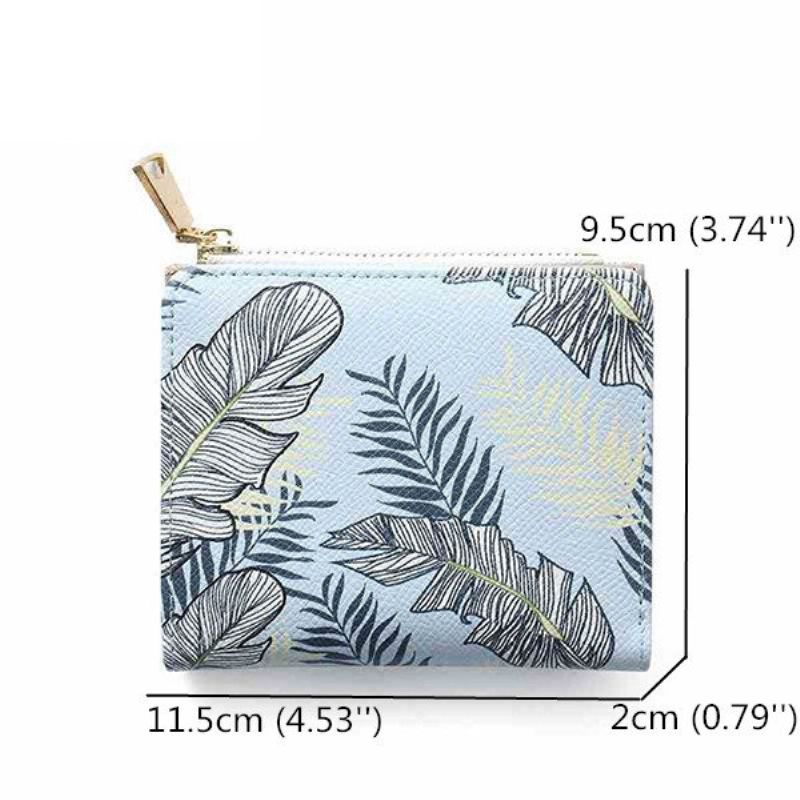 Kvinner Pu Kort Lommebok Print Bifold Casual 6-kortspor Veske Myntposer