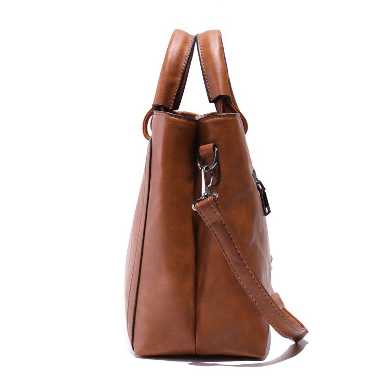 Kvinner Pu Leather Square Tote Bag Oil Crossbody Bag