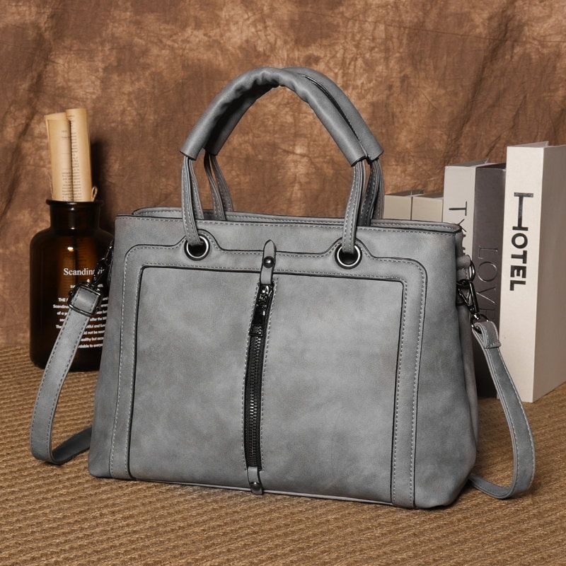 Kvinner Pu Leather Square Tote Bag Oil Crossbody Bag