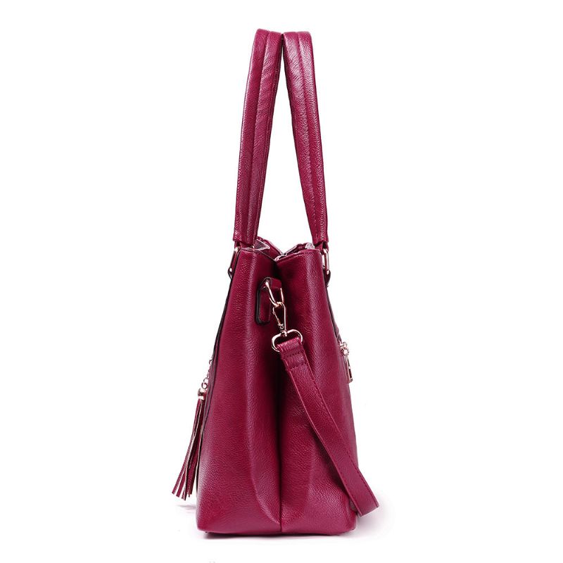 Kvinner Pu Leather Tassel Handbag Leisure Solid Crossbody Bag