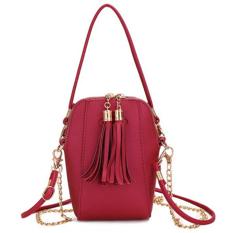 Kvinner Pu Leather Tassel Telefonvesker Mini Crossbody-vesker