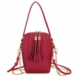 Kvinner Pu Leather Tassel Telefonvesker Mini Crossbody-vesker