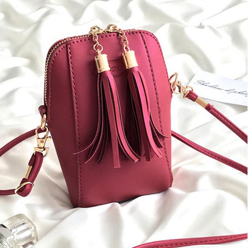 Kvinner Pu Leather Tassel Telefonvesker Mini Crossbody-vesker