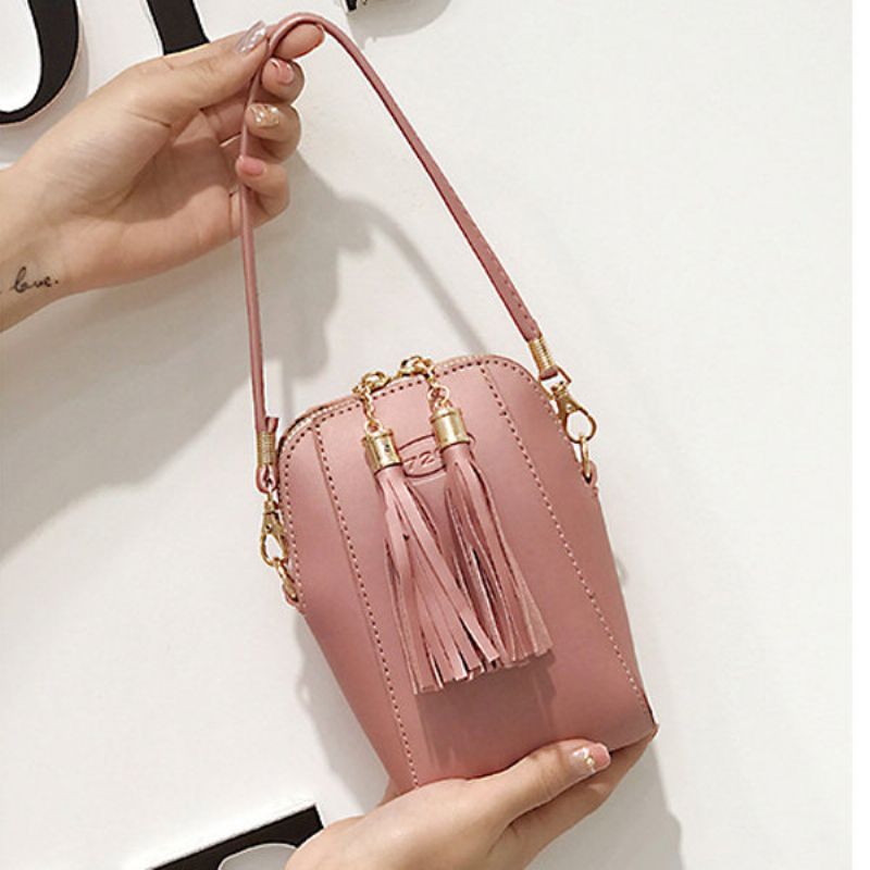 Kvinner Pu Leather Tassel Telefonvesker Mini Crossbody-vesker