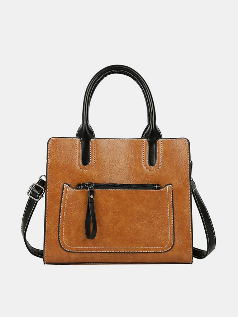 Kvinner Pu Leather Tote Handbag Retro Solid Leisure Crossbody Bag