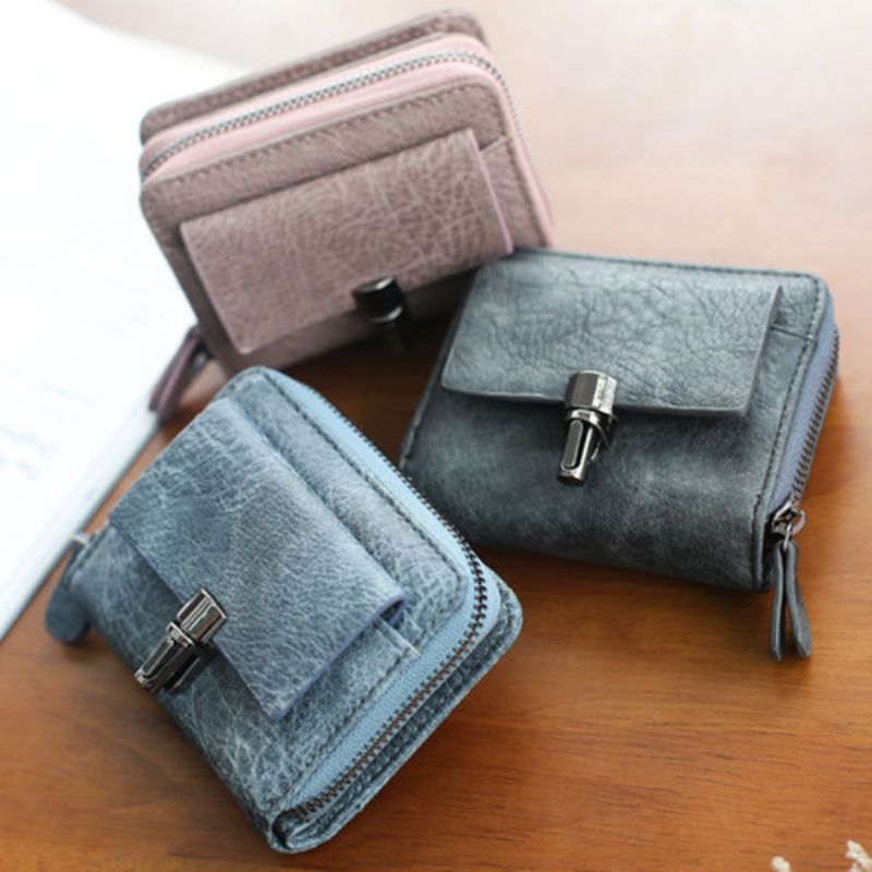 Kvinner Pu Skinn Mynt Bag Kortholder Mini Bifold Lommebok