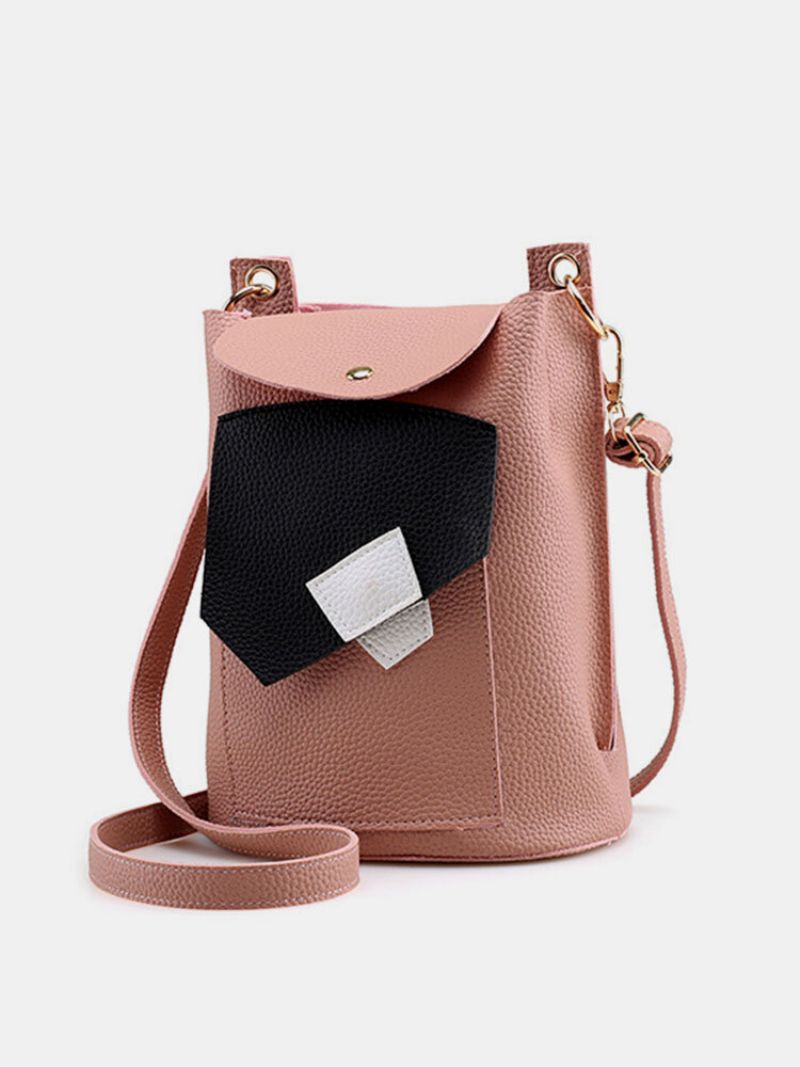 Kvinner Pu Skinn Patchwork Crossbody Bag Bucket Bag