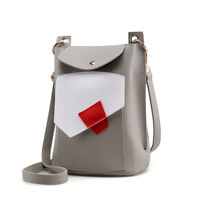 Kvinner Pu Skinn Patchwork Crossbody Bag Bucket Bag