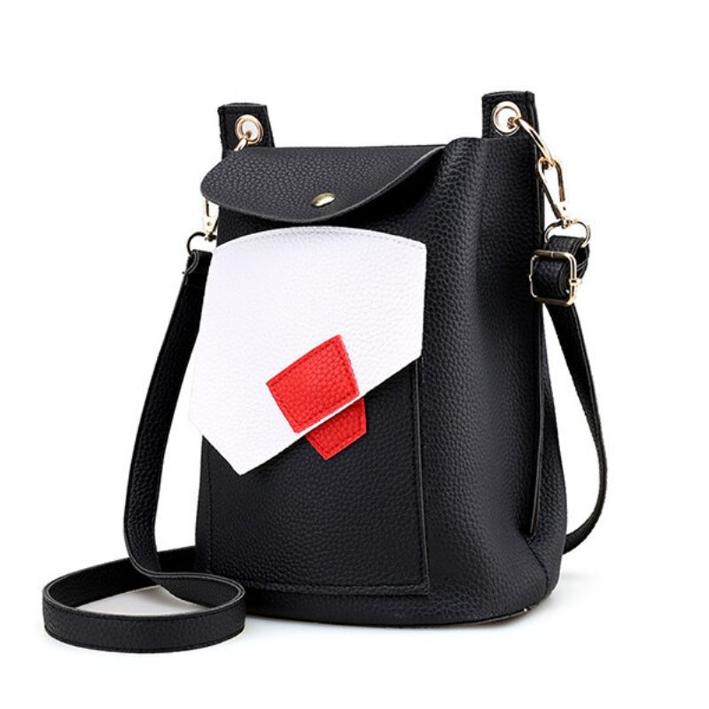 Kvinner Pu Skinn Patchwork Crossbody Bag Bucket Bag