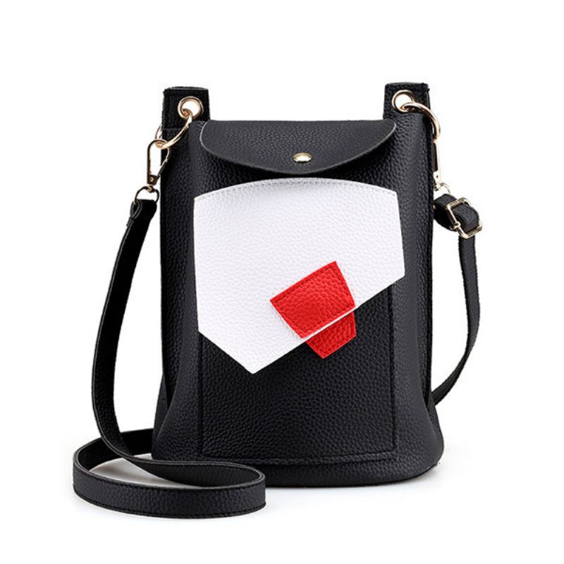 Kvinner Pu Skinn Patchwork Crossbody Bag Bucket Bag