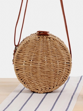 Kvinner Rundvevd Halm Crossbody Bag Solid Beach Bag