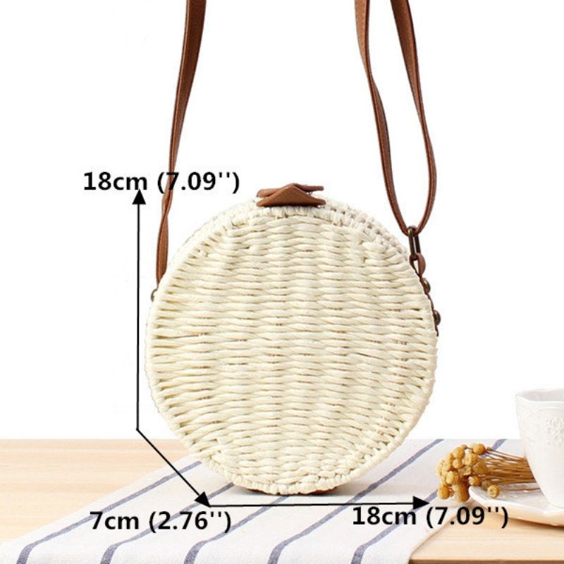 Kvinner Rundvevd Halm Crossbody Bag Solid Beach Bag