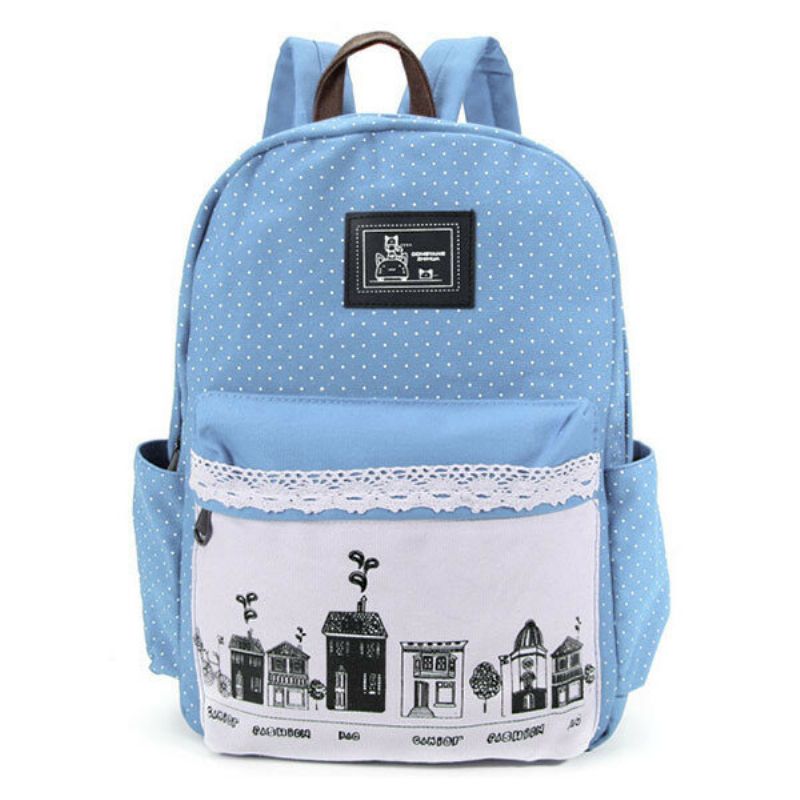 Kvinner Rural Wind Print Canvas Backpack