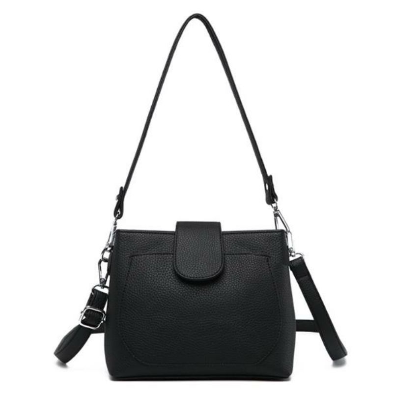 Kvinner Solid Pu Leather Crossbody Bag Leisure Double Layer Messenger Bag