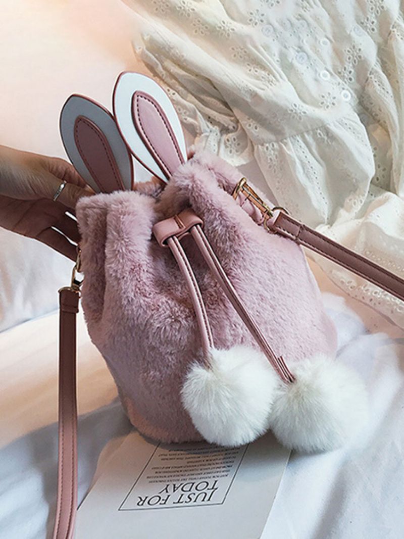 Kvinner Søt Kanin Fluffy Bucket Bag String Crossbody Bag