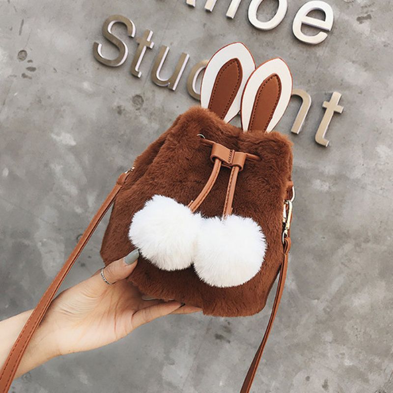 Kvinner Søt Kanin Fluffy Bucket Bag String Crossbody Bag