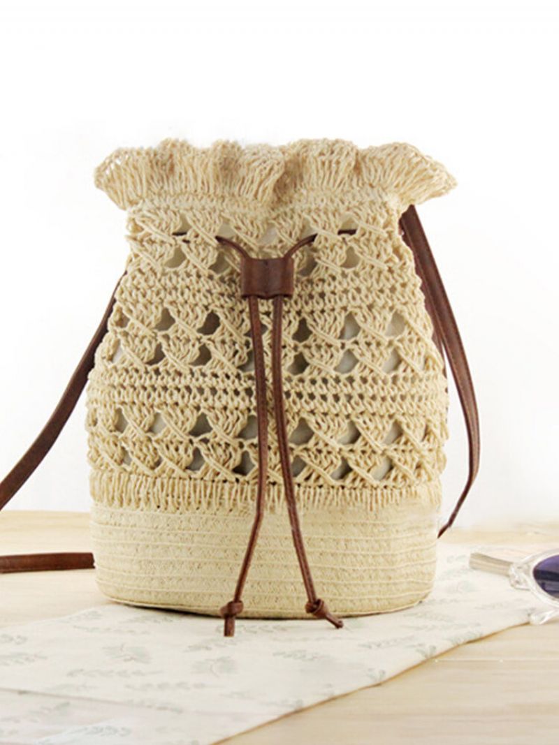 Kvinner Strawn Bohemian Stilig Lett Crossbody Bag Beach Bucket Bag