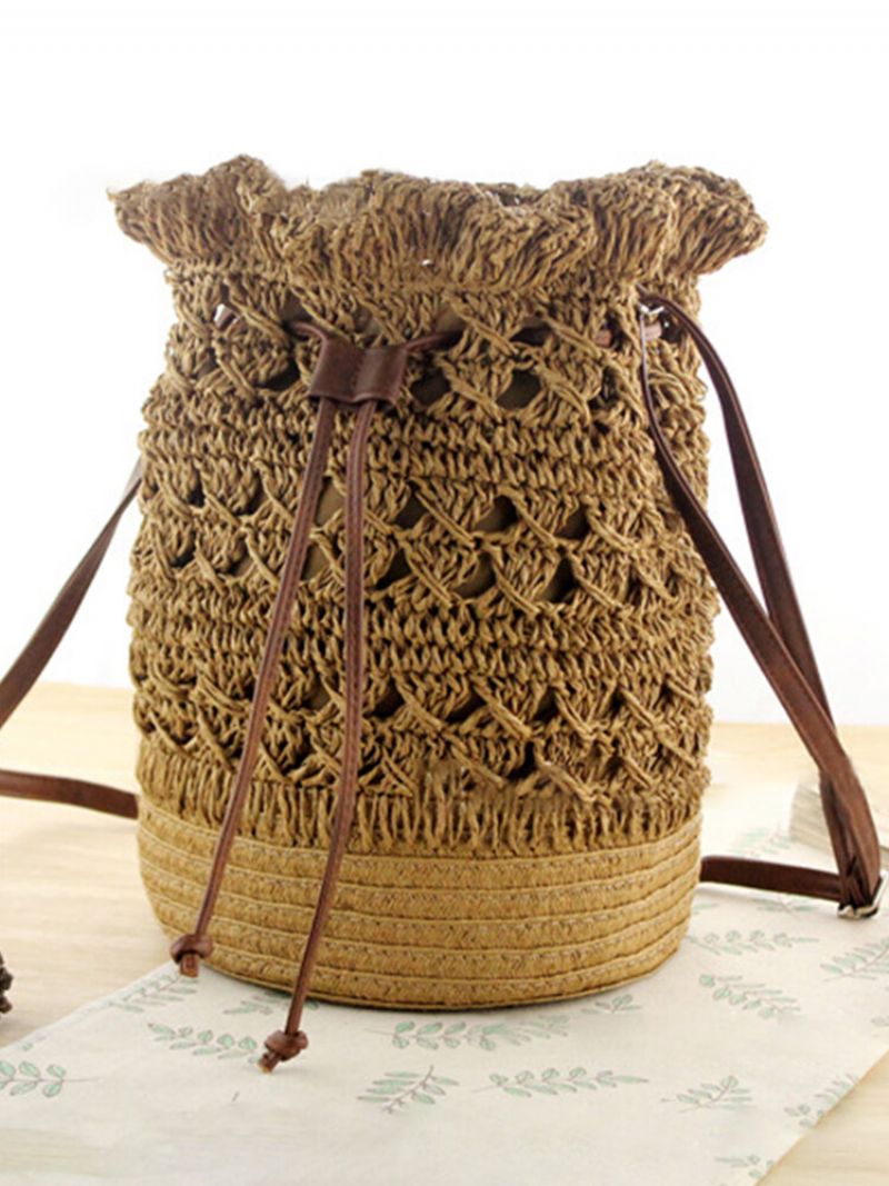 Kvinner Strawn Bohemian Stilig Lett Crossbody Bag Beach Bucket Bag