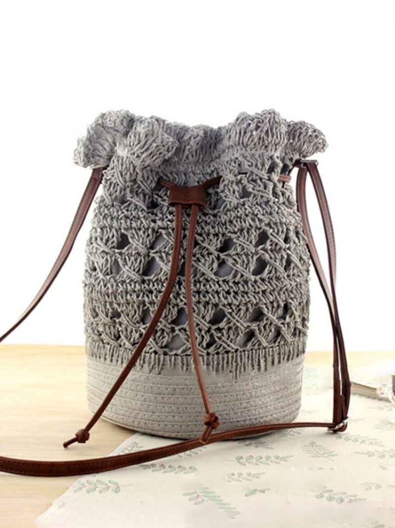 Kvinner Strawn Bohemian Stilig Lett Crossbody Bag Beach Bucket Bag