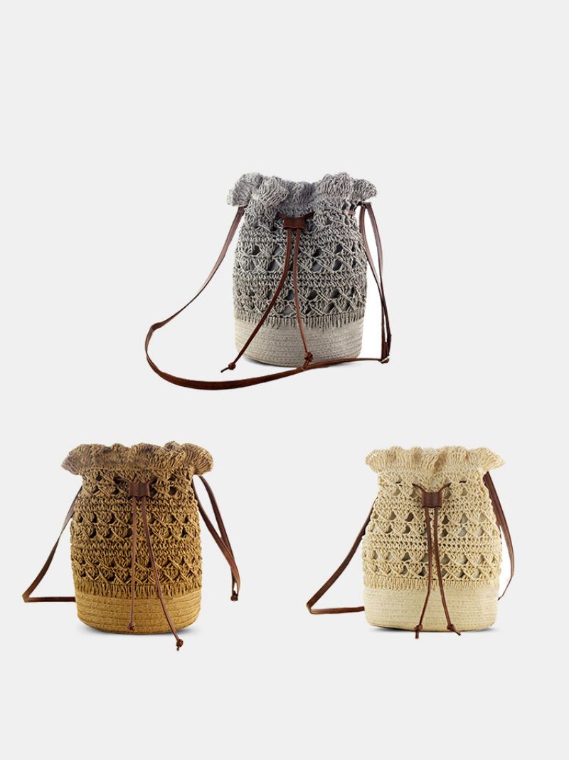 Kvinner Strawn Bohemian Stilig Lett Crossbody Bag Beach Bucket Bag