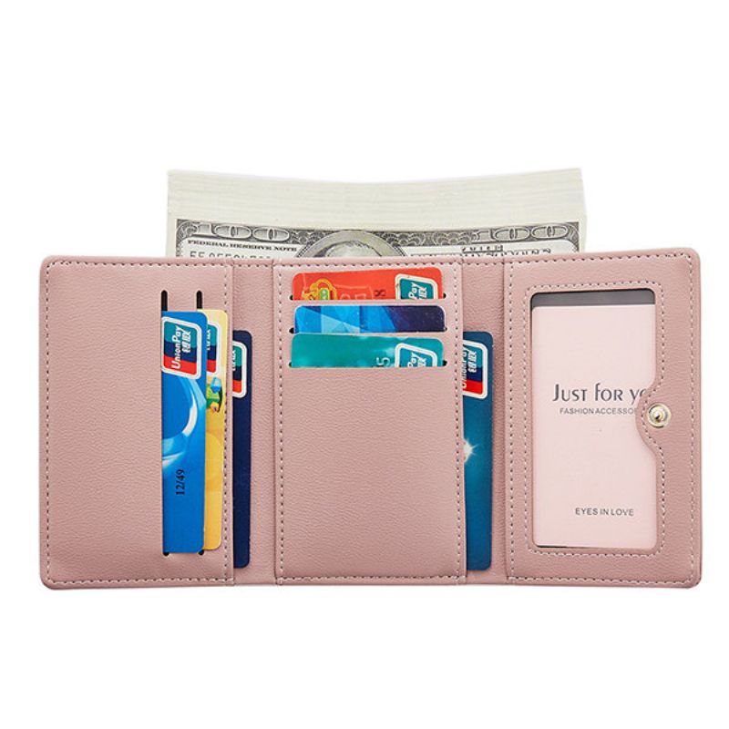 Kvinner Trifold Pu Solid Multi-function Lommebok Kortfattet 7-kortspor Holder Myntpung