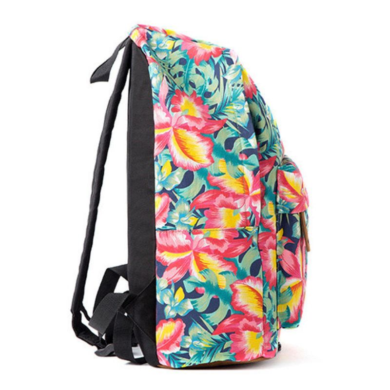 Kvinner Vintage Floral Canvas Backpack Casual Travel Bag