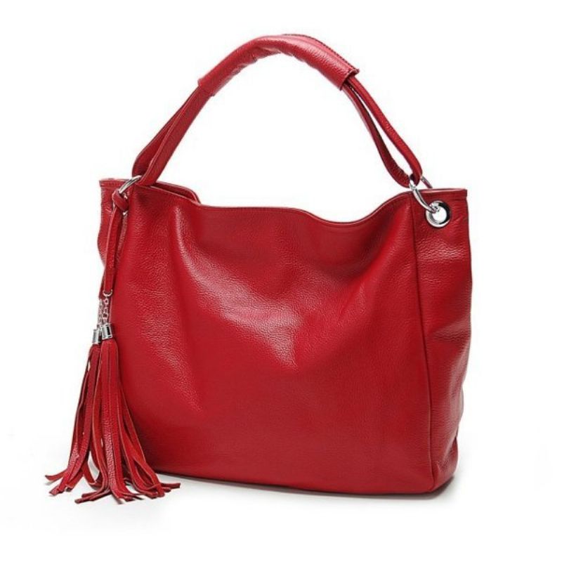 Kvinner Vintage Tassel Leather Tote Luxury Handbag