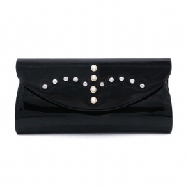 Kvinners Sateng-kveldsveske Clutch Med Avtakbar Kjedestropp Elegant Svart For Bryllupscocktailparty