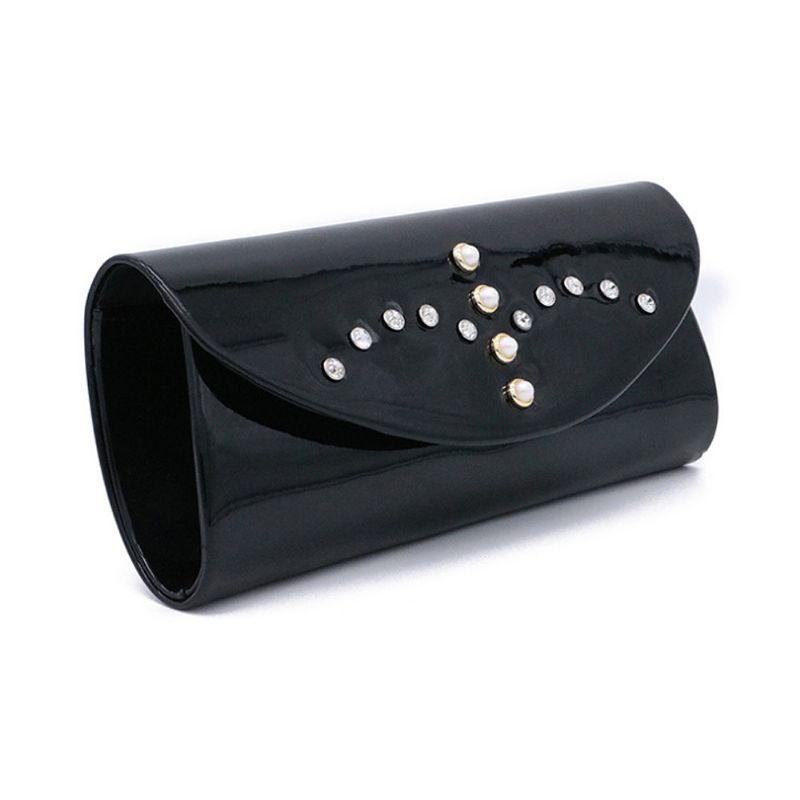 Kvinners Sateng-kveldsveske Clutch Med Avtakbar Kjedestropp Elegant Svart For Bryllupscocktailparty