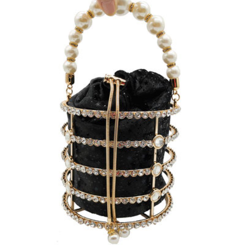 Kvinners Totes Bag Metal Bøtte Bag Pearl Diamond Sett Party Evening Bag Uttak Chain Hollow Bag