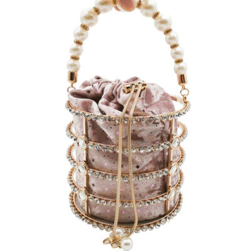 Kvinners Totes Bag Metal Bøtte Bag Pearl Diamond Sett Party Evening Bag Uttak Chain Hollow Bag