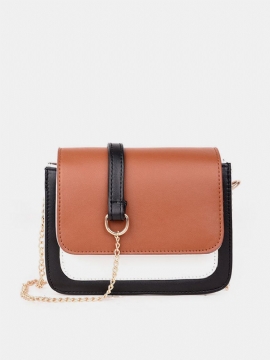 Laides Elegant Color Block Patchwork Pu-lærhåndvesker Flap Crossbody-vesker