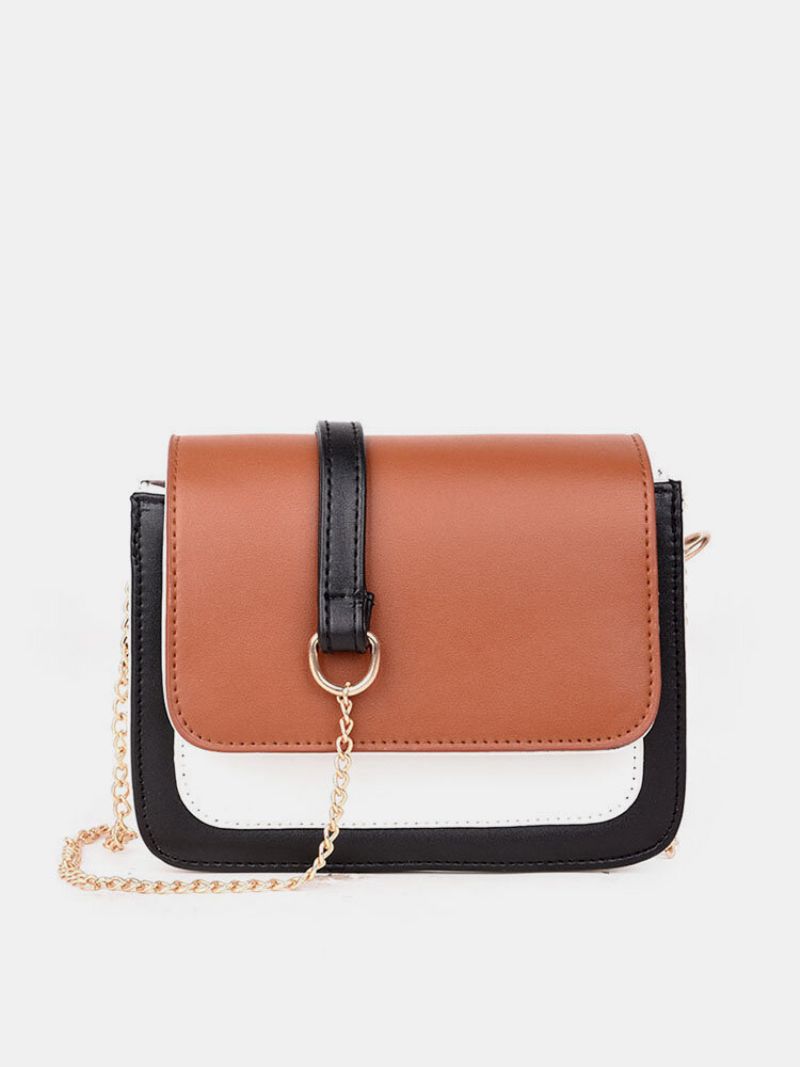 Laides Elegant Color Block Patchwork Pu-lærhåndvesker Flap Crossbody-vesker