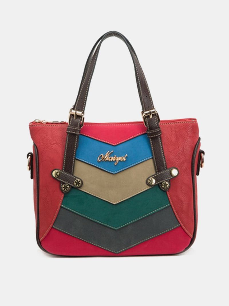 Laides Elegant Color Block Patchwork Pu-lærhåndvesker Totes Skuldervesker Crossbody-vesker