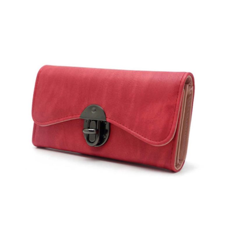 Lang Clutch Krøller For Kvinner Veske Matt Pu Lær Spenne Kortholder Elegant Flip-type