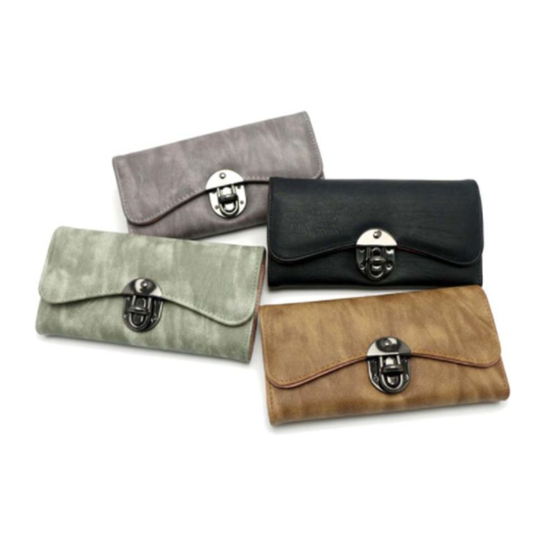 Lang Clutch Krøller For Kvinner Veske Matt Pu Lær Spenne Kortholder Elegant Flip-type