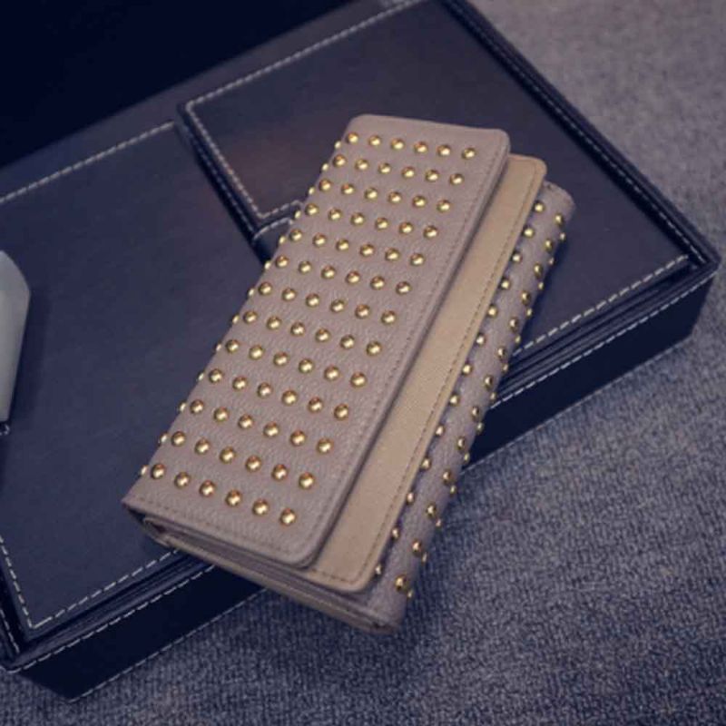 Lang Dobbeltdeksel Clutch New Fashion Women Lommebok Europeisk Og Amerikansk Pop Pun Style Rivet Handbag