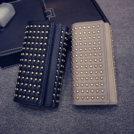 Lang Dobbeltdeksel Clutch New Fashion Women Lommebok Europeisk Og Amerikansk Pop Pun Style Rivet Handbag