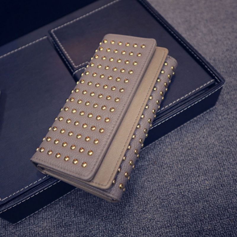 Lang Dobbeltdeksel Clutch New Fashion Women Lommebok Europeisk Og Amerikansk Pop Pun Style Rivet Handbag