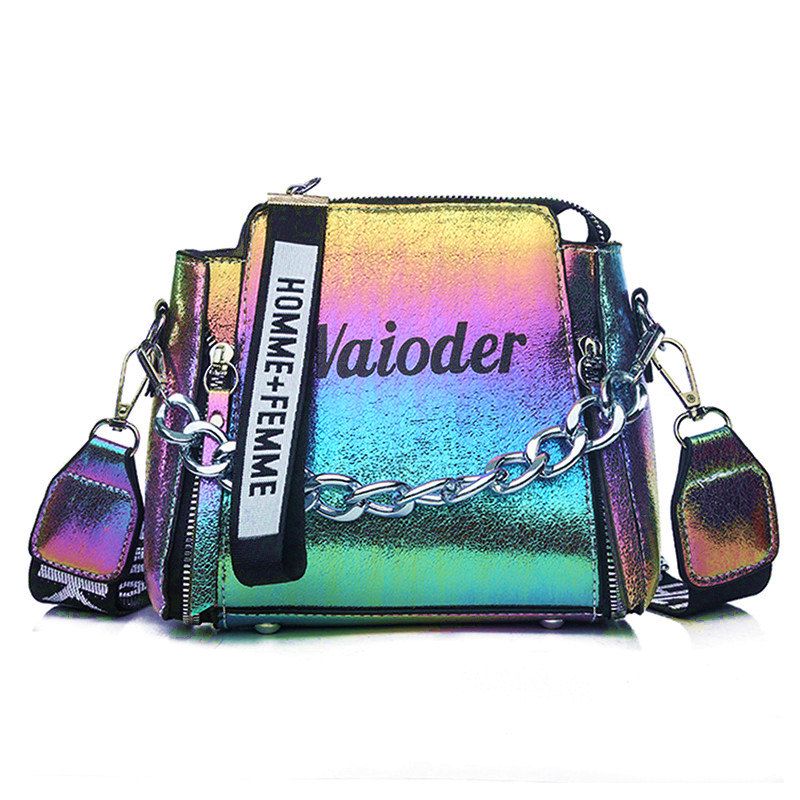 Laser Kvinner Letter Skulderveske Ins Populær Kvinnelig Håndveske Holiday Pu Messenger Bags For Lady Design Utsøkt Crossbody Bøtte