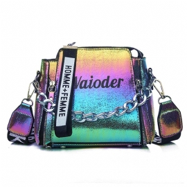 Laser Kvinner Letter Skulderveske Ins Populær Kvinnelig Håndveske Holiday Pu Messenger Bags For Lady Design Utsøkt Crossbody Bøtte