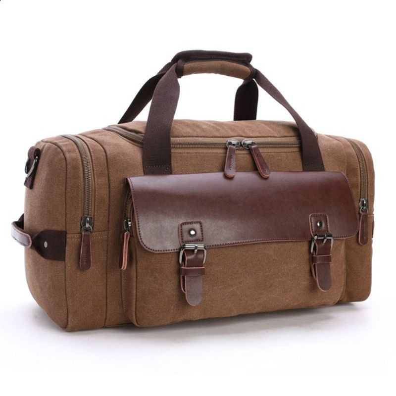 Leather Travel Tote Bagasjeveske Weekend Bag Skulder Håndveske Stor Kapasitet