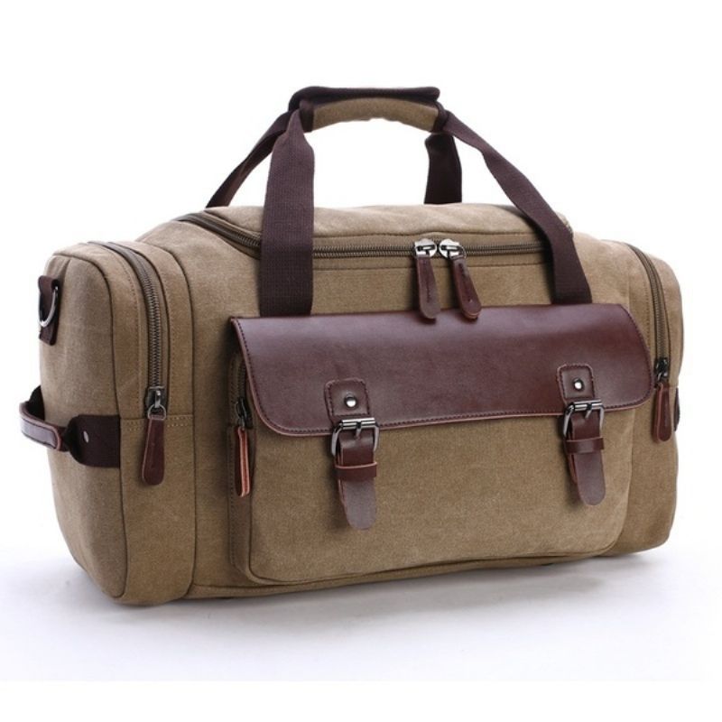 Leather Travel Tote Bagasjeveske Weekend Bag Skulder Håndveske Stor Kapasitet