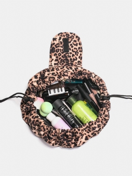 Leopardprint Lazy Makeup Bag Bærbar Reiseoppbevaringsveske Stor Kapasitet Oppbevaringsveske Med Snøring