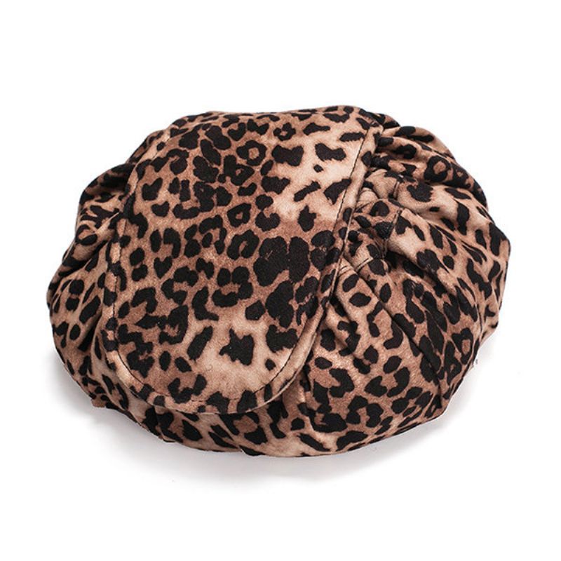 Leopardprint Lazy Makeup Bag Bærbar Reiseoppbevaringsveske Stor Kapasitet Oppbevaringsveske Med Snøring