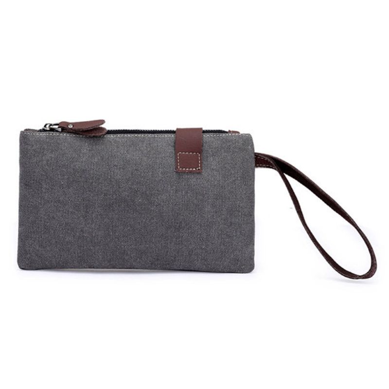 Lerret Stor Kapasitet Fritid Clutch Bag Telefon Veske Lang Lommebok For Menn