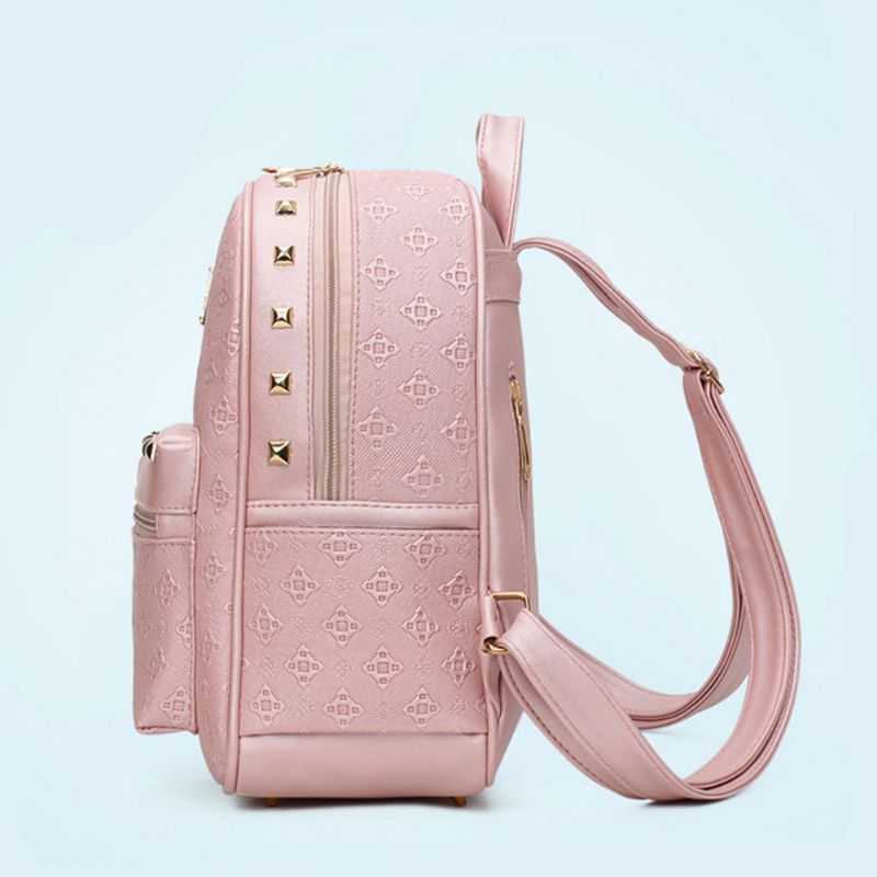 Litchi Stria Ryggsekk & Cross Body Veske & Strapped Clutch & Card Bag Preget Pu-skinn Dobbel Skulderpakke Sett 4 Stk.