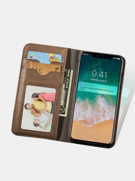 Lommebok Telefonveske I Skinn Slim Flip Cover Kickstand Med Bevegelig Kortholder Til Iphone