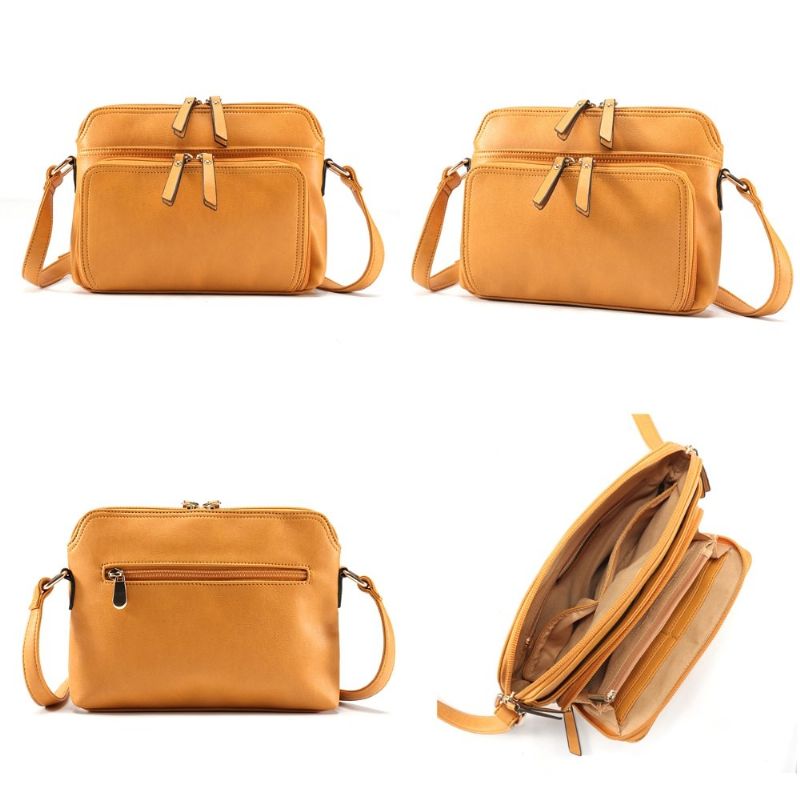 Mandy Kvinner Solid Multi-lommer Casual Pu Lær Crossbody Bag